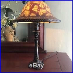 ARTS and CRAFT REVERSE GLASS TABLE LAMP 24 high x 14 wide Wine Gold Bronzed