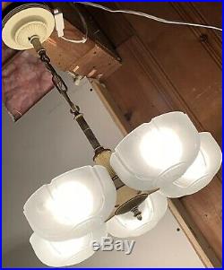 ART DECO ANTIQUE 5 SLIP SHADE CEILING LIGHT LAMP FIXTURE CHANDELIER MARKEL Wow