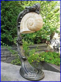 ART DECO BRONZE LARGE MERMAID FIGURAL LAMP GLASS SHADE NAKED LADY LAMP LIGHT