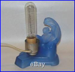 ART DECO Blue Glass Nude Lady LAMP 11 1/4 SKYSCRAPER