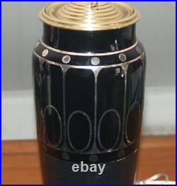 ART DECO Glass Lamp Czechoslovakia Black Silver Brass Gold Mid-Century Modern