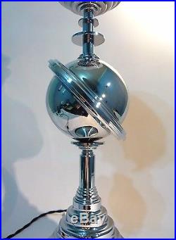 ART DECO MACHINE AGE CHROME CATALIN BAKELITE SATURN LAMP with GLASS'SATURN' SHADE