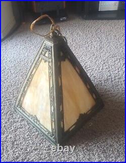 ART DECO VINTAGE 1920s HANGING LAMP NY STATE GLASS/STEEL VVGC