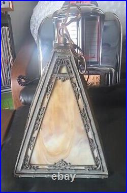 ART DECO VINTAGE 1920s HANGING LAMP NY STATE GLASS/STEEL VVGC