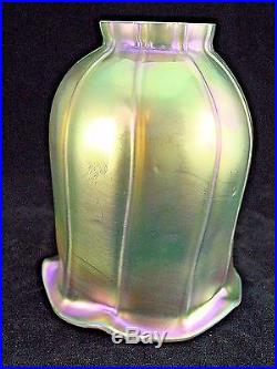 ART GLASS TULIP LAMP SHADE with IRIDESCENT RIB OPTIC GOLD FINISH