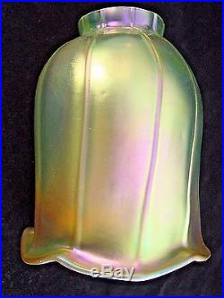ART GLASS TULIP LAMP SHADE with IRIDESCENT RIB OPTIC GOLD FINISH
