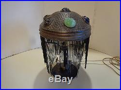 Art Nouveau Antique Old Jeweled Glass Arts And Crafts Table Lamp