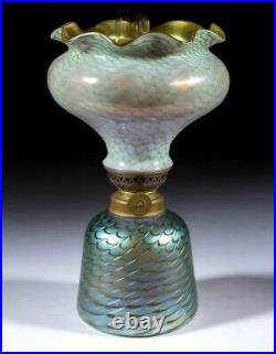 A Beautiful Damascene Iridescent Art Glass Miniature Lamp