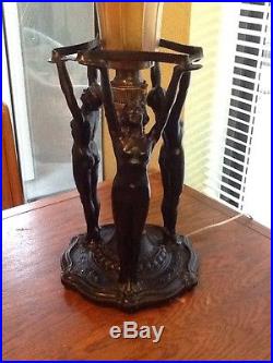 A. C. Rehberger 1928 Three Ladies Maidens Lamp Art Glass Shade Art Deco Frankart