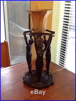 A. C. Rehberger 1928 Three Ladies Maidens Lamp Art Glass Shade Art Deco Frankart