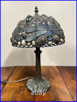 A Vintage Arts and Crafts Style Glass and Shell Metal Table Lamp