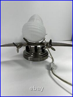 Airplane Lamp Chrome & Frosted Glass Globe DC3 Lowe's Art Deco Table Vintage