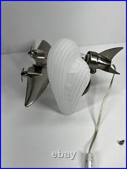 Airplane Lamp Chrome & Frosted Glass Globe DC3 Lowe's Art Deco Table Vintage