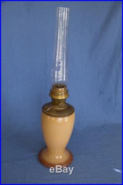 Aladdin Model 1231A Amber Tan Alpha Art Glass 10 Vase Kerosene Lamp and Chimney