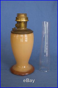 Aladdin Model 1231A Amber Tan Alpha Art Glass 10 Vase Kerosene Lamp and Chimney