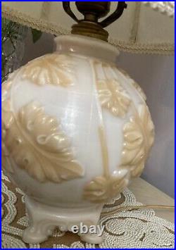 Aladdin Table Lamp Pink Glass White Alacite Acanthus Leaf Art Deco Vintage 1950