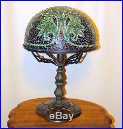 Amazing Art Nouveau One of Kind Mosaic Stained Glass Shade with Bronze Lamp