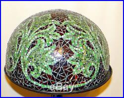 Amazing Art Nouveau One of Kind Mosaic Stained Glass Shade with Bronze Lamp