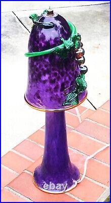 Amazing Hand Blown Glass Mushroom Grapevine Purple + Green 22 Tall Art Lamp