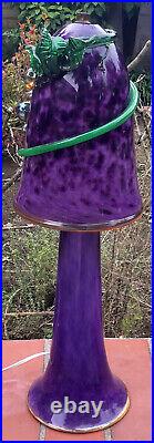 Amazing Hand Blown Glass Mushroom Grapevine Purple + Green 22 Tall Art Lamp