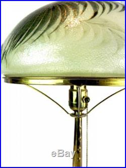 American Table Lamp Signed Handel Hand Painted with Palm Leaves c. 1910