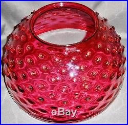 Antique 14 Cranberry Hobnail Art Glass Hanging Banquet Oil Lamp Shade Victorian