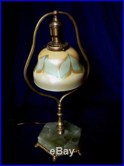 Antique 17 Art Glass Table Lamp Marble Base Marked Crown Durand Loetz Works
