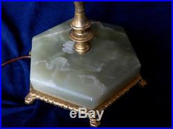 Antique 17 Art Glass Table Lamp Marble Base Marked Crown Durand Loetz Works