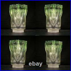 Antique 1890s Art Nouveau Shamrock Etch Green Glass Oil Lamp Shade 2-5/8 Fitter