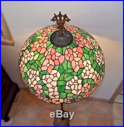 Antique 1900 Incredible Art Deco Floor Lamp withVintage Stained Glass Shade Excel