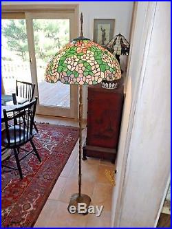 Antique 1900 Incredible Art Deco Floor Lamp withVintage Stained Glass Shade Excel