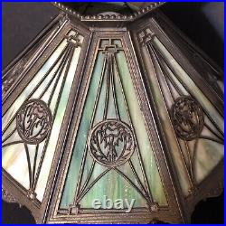 Antique 1908 Bradely & Hubbard Slag Glass Lamp Signed B&H Arts & Crafts