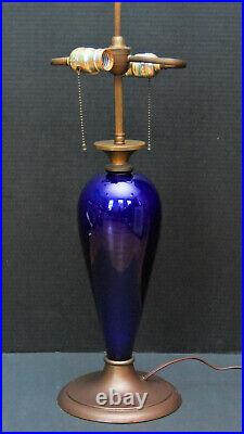 Antique 1920's Classic Art Deco Hand Blown Deep Cobalt Glass Table Lamp