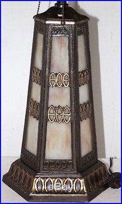 Antique 1920's Large Arts & Crafts Slag Glass Table Lamp Handel, Tiffany Era