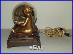 Antique 1920's Signed NUART Art Deco Figural Frankart Lamp withMercury Glass Shade