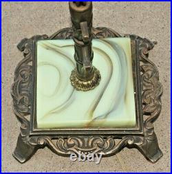 Antique 1920s 30s Art Deco Jadite Glass Metal Brushed Brass Bronze Floor Lamp