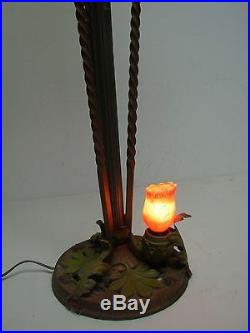 Antique 1925 Art Metal Works Standing Lamp Vaseline Uranium Glass Fish Bowl