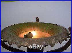 Antique 1925 Art Metal Works Standing Lamp Vaseline Uranium Glass Fish Bowl
