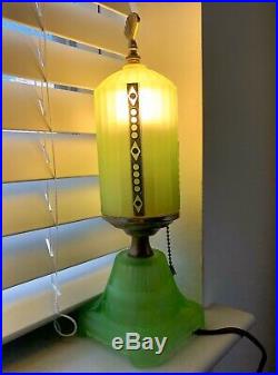 Antique 1930s Art Deco Uranium Glass Lamp