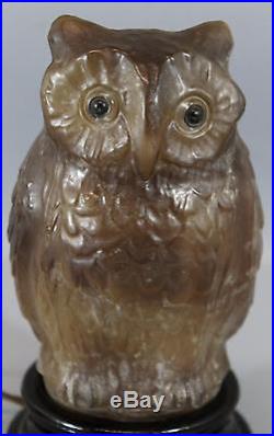 Antique 1930s Tiffin-Franciscan Figural OWL Bird Art Glass Lamp, Original Base