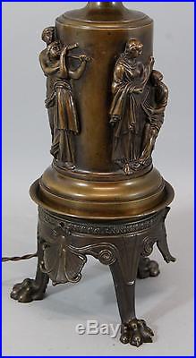 Antique 19thC Classical Bronze, Cut Glass Converted Kerosene/Electric Table Lamp