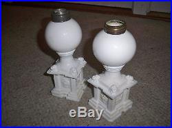 Antique 19th C New England Glass Co Opalescent White Whale Oil Lamps Lions Rare
