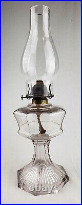 Antique 19thc SCA Amethyst Purple Glass Pedestal Kerosene Oil Lamp Art Deco EAPG