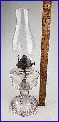 Antique 19thc SCA Amethyst Purple Glass Pedestal Kerosene Oil Lamp Art Deco EAPG