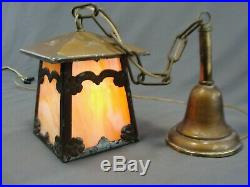 Antique 4 Panel Slag Glass Arts & Crafts Mission Light Lamp Porch