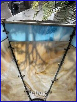 Antique 6-Panel Glass Lamp Cottage On The Lake