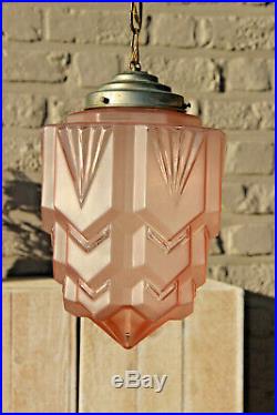 Antique ART DECO pink glass skyscraper Lantern lamp chandelier