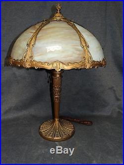 Antique ART NOUVEAU Era SLAG GLASS White & Caramel VICTORIAN Parlor LAMP