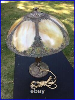 Antique A&R Art Nouveau Bent Slag Panel Glass Lamp & Shade Bradley Hubbard Type