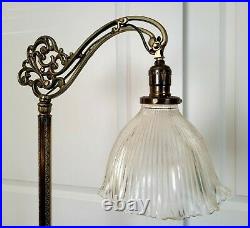 Antique Agate Stone Bridge Floor Lamp Zipper Glass Shade Art Nouveau Deco